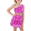 Generico Vestito da Ballo Bambina Latino Americano Paillettes Abito da Ballo Tutu Monospalla Crop Top Tango Costume Salsa Jazz Dancewear Artistico Vestito da Pattinaggio