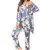 Cormfywear Pigiama da donna, 3 pezzi, motivo floreale, vestaglia a maniche lunghe con canotta e pantaloni, abbigliamento da casa S-2XL, A-grigio, XL