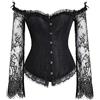 PANOZON Donna Elegante Underbust Corsetto Spalla Pizzo Manica Lunga Body Shapewear Halloween Christmas (2X-Large, A nero-16)