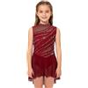 iEFiEL Body Danza Bambina, Vestito Pattinaggio Artistico con Strass e Tulle | Senza maniche con linea fluida; per danza lirica, contemporanea, moderna, ginnastica ritmica, balletto, esibizioni e gare
