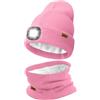 ATNKE LED Cappello con Luce e Sciarpe Abito, USB Ricaricabile 4 LED Luce Cappello da Corsa Invernale Calda Pile Foderato Scalda Collo e Berretto Lavorato Maglia Regali per Uomo e Donna/Pink