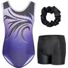 Gogokids Set di body da ginnastica da bambina, senza maniche, con pantaloncini e cravatta, con glitter e strass e design incrociato sulla schiena, per bambini dai 3 ai 12 anni