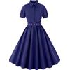 AXOE Donna Vestito Anni 50 Rockabilly Vintage Linea A con Cintura Bottoni Davanti per Carnevale Festa Casual Blu Navy, Taglia 44 (EU 40), M