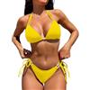 JFAN Costume da Bagno Donna Due Pezzi Sexy Halter Triangolo Bikini Donna Mare Curvy Brasiliana Imbottito Bikini Top e Vita Bassa Costume Perizoma Tie Laterale,Giallo,M