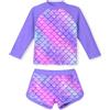 ALISISTER 2 Pezzi Costume da Bagno a Maniche Lunghe per Bambine 7-8 Anni Set da Bagno a Sirena con Protezione Solare per Vacanze al Mare in Estate Viola