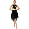 Freebily Vestiti Danza Balletto Donna Body da Ginnastica Artistica Asimmetrico Tutu Danza Classica Asimmetrico Chiffon Abito Ballo Latino Rumba Samba Nero A M