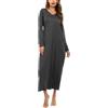 Sykooria Camicia da Notte Manica Lunga Donna a V Camice da Notte in Cotone Lungo Camicia da Notte Invernale con Tasche,Pigiama Comodo Ampio Tinta Unita Abbigliamentoda Casa a_Grigio Scuro M