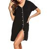 OCCIENTEC Camicia da Notte da Donna Maniche Corte Vestito da Notte Scollo a V con Bottoni Pigiama maternità Manica Corta Sciolto Confortevole Estivo Nero, S