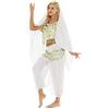 TiaoBug 4 PCS Vestito da Danza del Ventre per Donna Abito da Ballo Indiano Costume Indiana Arabo Principessa Cosplay Halloween con Paillettes Dancewear Bianco Taglia Unica