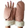 AXELENS Guanti Invernali Donna Eleganti in Eco Pelle Scamosciata - Muffole Apribili Calde con Interno Felpato e Polsino in Eco Pelliccia - Taglia S/M_Rosa
