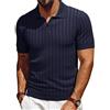 Les umes Camicia da uomo con colletto a maniche corte, casual, polo a costine con scollo a V, Marina Militare, L