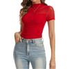 SHAPERIN Donna Body Manica Corta Collo Alto Bodys a Rete Trasparente Arricciato Body Maglietta Elegante per Uscire Feste Club