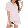 LUBOT Pigiama Donna in Cotone Leggero Estivo 100% Tessuto - Completo 2 Pezzi Maniche Corta e Lunga con Bottoni, Anti-Sgualcitura & Traspirante, per Notte e Casa