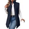 OVARA Gilet trapuntato da donna con colletto alla coreana, leggero, con cerniera, imbottito, termico, comodo, casual, tinta unita, gilet da donna, giacca lunga senza maniche, 1 blu marino., S