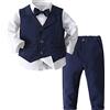YEAHDOR 4PCs Set di Abbigliamento per Bambino Ragazzi Camicia a Manica Lunga + Pantaloni + Cravatta a Farfalla e Gilet Abiti da Cerimonia Smoking Sposa Blu scuro 18-24 mesi