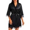 Lovasy Kimono in Raso da Donna Corta Sposa in Pizzo Accappatoi e Vestito Seta Vestaglia Sexy Leggero Scollo a V con Cintura Abito da Damigella d'Onore,A-Nero,S