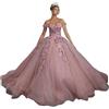 Fuomomo Fiori 3D Abiti Quinceanera con Spalle Scoperte Abito da Ballo in Tulle Abito da Principessa in Pizzo Tulle Scintillante Abiti Dolci 16 MT044