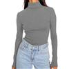 DUOEASE Maglia Donna Manica Lunga Basic Tinta Unita Top Collo Alto Autunno Inverno T Shirt Elegant Casual Top Donna(Grigio S)