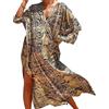 Lazz1on Donna Kaftan Lungo Abito da Spiaggia Maxi Bohemien Parei Copricostumi Copribikini Cover ups Scollo a V (G)