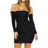 AMABILEMIA Vestito Donna Corto Maniche Lunghe Mini Abito Elegante Invernale Senza Spalline Tubino Nero da Sera Sexy Aderente Discoteca Festa AM951
