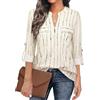 Siddhe Camicetta da Donna con Scollo a V, Maniche 3/4, Tunika con Cerniera, Elegante, Longbluse, Camicia Lunga, Casual, Manica Lunga, Top, Camicia, L
