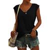 ASKSA Camicia da Donna con Scollo a V, Maniche a Pipistrello, T-Shirt Estiva, Tinta Unita, Canotta, Casual, Morbida, Camicia Basic, Top, Maglietta, Nero , L