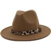 QUUPY Cappelli Panama da donna, a tesa larga, in feltro, con fibbia per cintura leopardata, cachi, 6 7/8 / 7 1/8