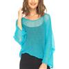 SHU-SHI, donne - Camicetta trasparente con poncho in maglia leggera e maglione coprispalle turchese