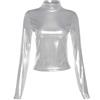 SamHeng Top Lucidi a Maniche Lunghe da Donna, Dolcevita con Collo a Finta Metallizzato, Tunica con Pullover Casual Slim Fit per Abbigliamento da Club, Camicetta a T in Pelle Tinta Unita, Canotte Sexy da Festa