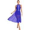 Freebily Abito da Ballo per Donna Latino Americano Vestito da Ballo Valzer Tango Balletto Leotard Body Ginnastica Abito da Danza Classica Lirica Costume da Competizione Blu Reale M