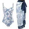 HAOLEI Bikini Set Donna Costume da Bagno Push Up Costumi da Bagno Donna Boho Completi Intero con Gonna da Spiaggia Sexy Abito Scollo a V Volant Controllo della Pancia Intero con Increspature sulla Schiena
