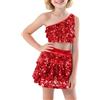 Generico Vestito da Ballo Bambina Latino Americano Paillettes Abito da Ballo Tutu Monospalla Crop Top Tango Costume Salsa Jazz Dancewear Artistico Vestito da Pattinaggio