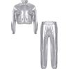 Agoky Ragazzi 2 Pezzi Set Lucido da Danza Jazz Giacca da Abito con Risvolto e Pantaloni Completo Hip Hop Metallizzato Tuta Sportiva Dancewear