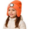 ATNKE Bambini LED Illuminato Berretto Cappello con Paraorecchie,USB Ricaricabile 4 LED Corsa Cappello Lampada Invernale Calda Pile Foderato Beanie Regali per Ragazzi e Ragazze/Orange