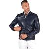 D'Arienzo Giacca Pelle Blu Uomo Giubbino Biker Vera Pelle Made in Italy Ted