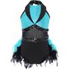 Aislor Vestito da Pattinaggio Artistico Bambina Body da Balletto Danza con Paillettes e Piume Body da Ginnastica Artistica Leotards Abito da Ballo Latino Jazz Azzurro A 11-12 anni