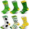 Queenshin 6 Paia di Calze Ragazzo Calzini Bambino Calzini da Calcio Verdi con Strisce Calzini Crew Corti Regalo Morbido in 2-8 Anni Taglia 22-31