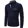 YCUEUST Cotton Lattice Polo Uomo Manica Lunga Basic Golf Casual T-Shirt Blu M