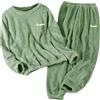 Fulidngzg Pigiama Uomo Donna Invernale S-5XL in Velluto Corallo Spessore 2 Pezzi con Pullover Pile e Pantaloni Caldo Pigiami Abbinati Coppia Simpatici Casual Matching Pajamas Elegante per Case Esterno,Verde