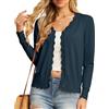 GRECERELLE Cardigan da donna lavorato a maglia a maniche lunghe con scollo a V, con bottoni, leggero, da donna, coprispalle smerlato, cardigan per abito estivo da sera per matrimoni, Blu grigio, M