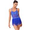 MSemis Vestito da Balletto Ballo Latino Americano Tango Donna con Nappe Frange Abito da Pattinaggio Artistico Strass Vestito Danza Samba Rumba Salsa Costume da Competizione Blu Reale M