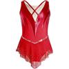 TiaoBug Body da Danza Classica Bambina Abito da Pattinaggio Artistico Senza Maniche Balletto Leotards Body Ginnastica Artistica Costume da Ballo Lirico Contemporaneo Rosso 15-16 anni