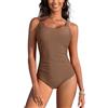 SHEKINI Push Up Costume da Bagno Intero da Donna Costumi Intero Donna con Ferretto(S, Marrone Rame)
