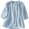 Generic Camicia da donna con scollo a V in pizzo stile bohémien tunica boho ricamato floreale top 2025 camicetta indiana con volant sul davanti per donne anziane estate garza sciolta boho contadino primavera