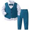 Agoky Completini da Cerimonia Neonato Completo da Battesimo Bimbo Smoking da Bambino 4 Pezzi Gilet Camicia Fiocco Pantaloncini Set di Vestiti Formale Tuta per Festa Blu 18-24 Mesi
