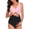 SUMMERSUNSHINE Costume da bagno intero premaman con incrocio anteriore costume da bagno per gravidanza Bikini premaman, Rosa e nero., L