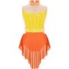 Freebily Body da Pattinaggio Artistico Bambina Vestito da Danza Lirica Moderna Contemporanea Abito da Ballo Latino Americano Tango con Strass Costume da Allenamento Dancewear Arancione 11-12 anni