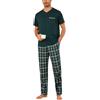Leversic Pigiama Uomo Estivo con Maniche Corte Scollo a V Pantaloni Lunghi a Contrasto a Quadri Comodo 440-Verde S