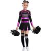 TiaoBug Bambina Costume da Cheer-Leader Manica Lunga Vestito Cheerleading con Pompon Uniforme da Cheer-Leader Ginnastica Leotards con Strass Lucidi Costume Carnevale Rosa Caldo A 7-8 Anni