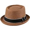 HEYANN Pork Pie, cappello di paglia da uomo Pork Pie Fedora, 58 cm, cappello estivo per uomini e donne, Bowler Flat Top parasole classico, Caffè-02, Taglia unica